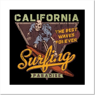 California Surfing summer waves skeleton Posters and Art